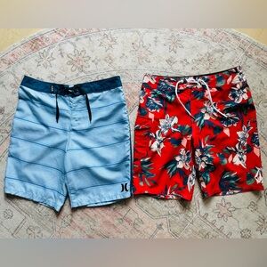 Hurley Light Blue Striped & Red Floral Volcom Surf Trunks size 27 (14) boys